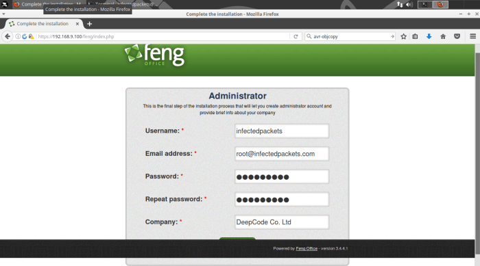 Feng Office Administrator Account Creation Form
